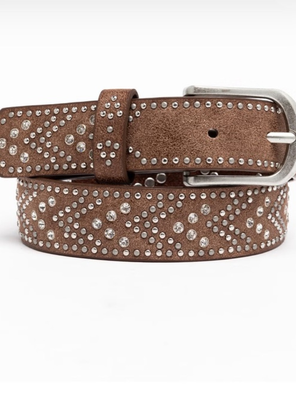 SHYANNE TEMPT TO SHINE  Brown Studded Suede Belt with Crystal Embellishments